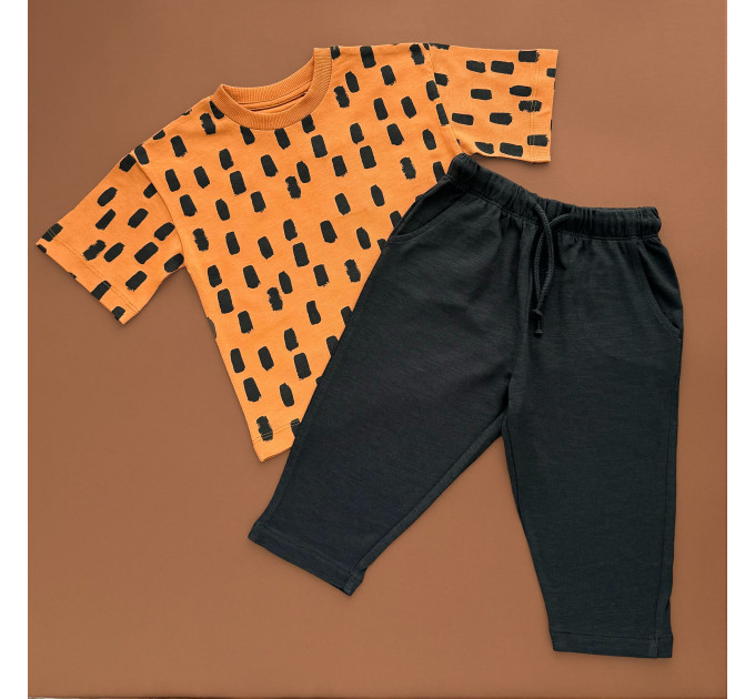 Костюмчик Next Футболка з штанами, коричневий, графітовий/цяточки