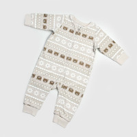 Чоловічок H&M з блискавкою, відкрита ніжка, фліс, бежевий/орнамент, ведмедики