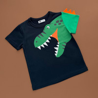 Футболка, темно-синій/динозавр по плечу