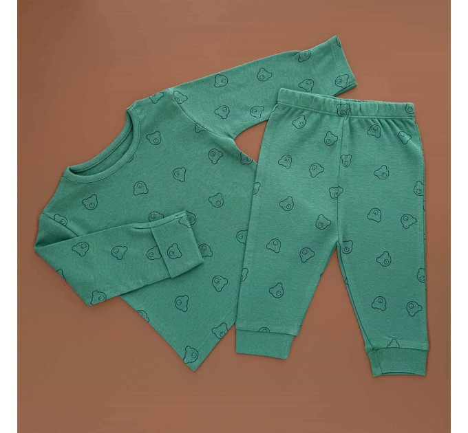 Піжама George, реглан з штанами, зелений/ведмедики