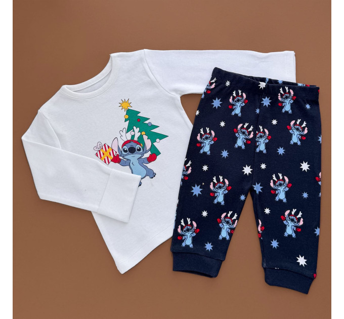 Піжама George, реглан з штанами, новорічна, білий, синій/Стіч